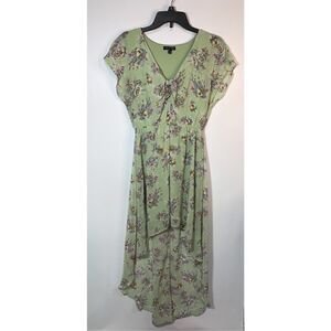As U Wish Women's Floral Print V-Neck High Low Hem Dress Green Size Medium